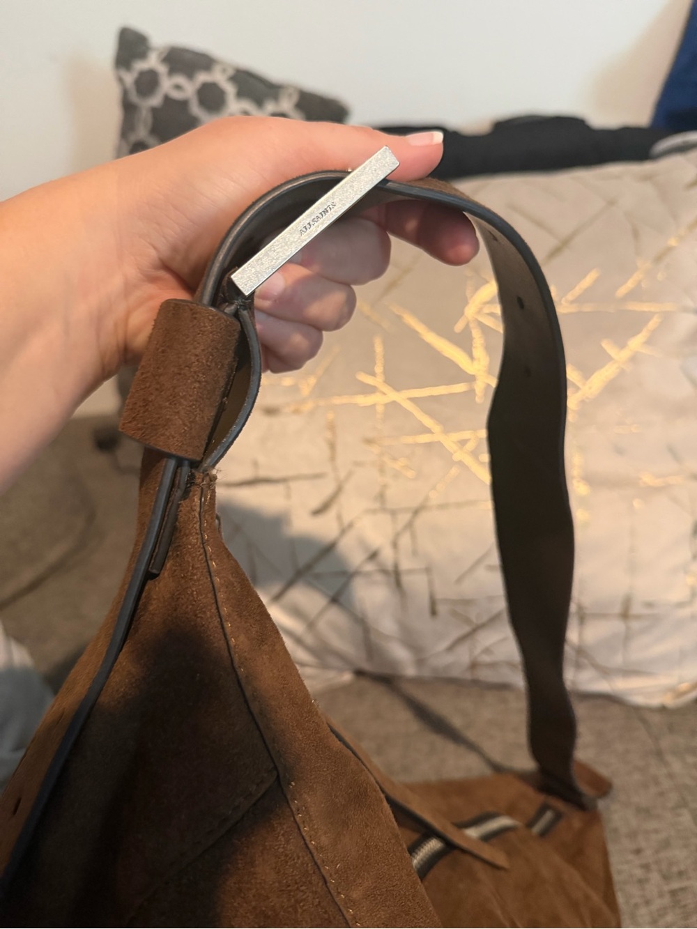 AllSaints Luna Suede Shoulder Bag Fango Brown - Picture 12 of 12